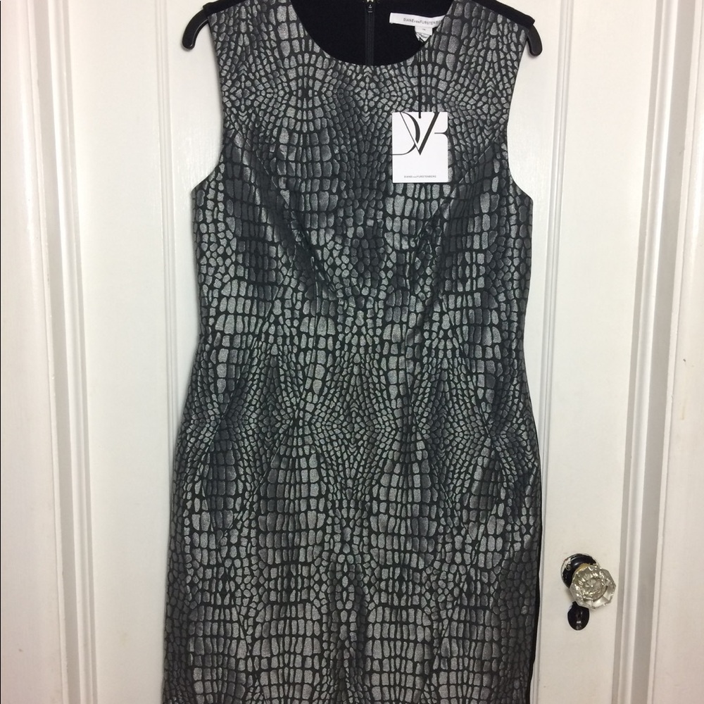Diane Von Furstenberg Black Croc-Embossed Midi Dress